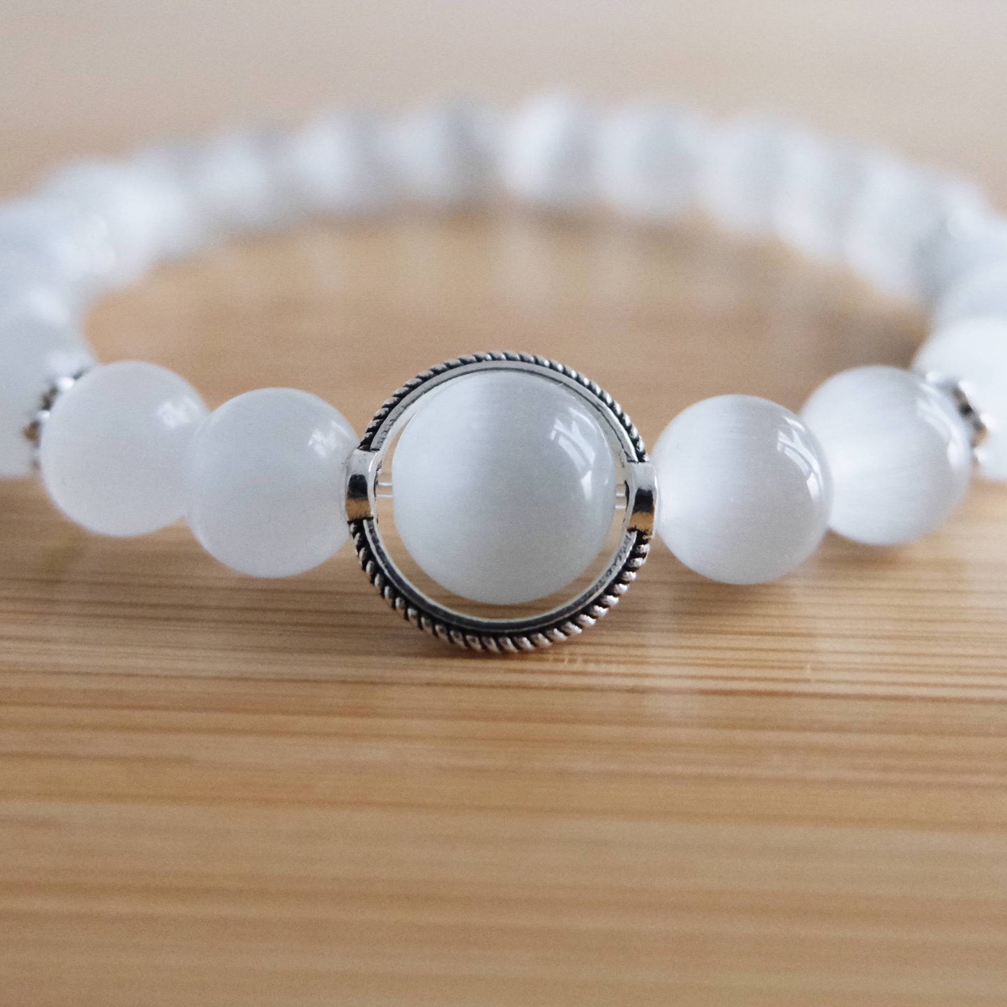 white cat eye beaded bracelet