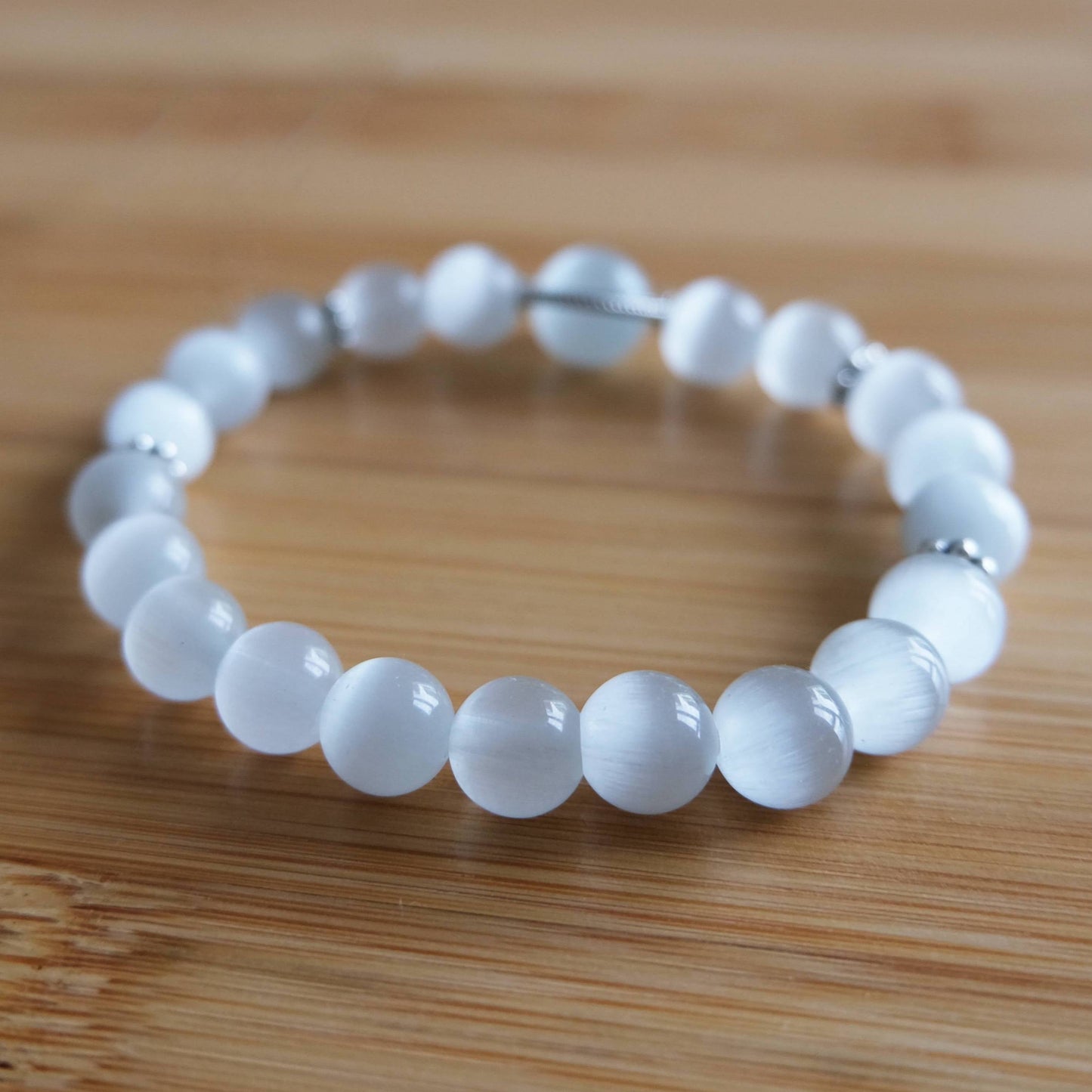 white cat eye beaded bracelet